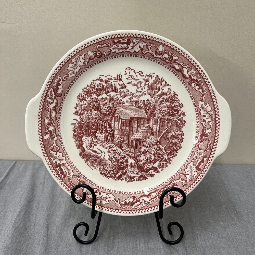ROYAL IRONSTONE MEMORY LANE 11 3/4" HANDLED MEAT SERVING PLATTER / CAKE PLATE